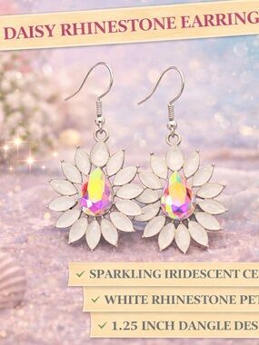 paparazzi Iridescent Teardrop Daisy Earrings with White Petals